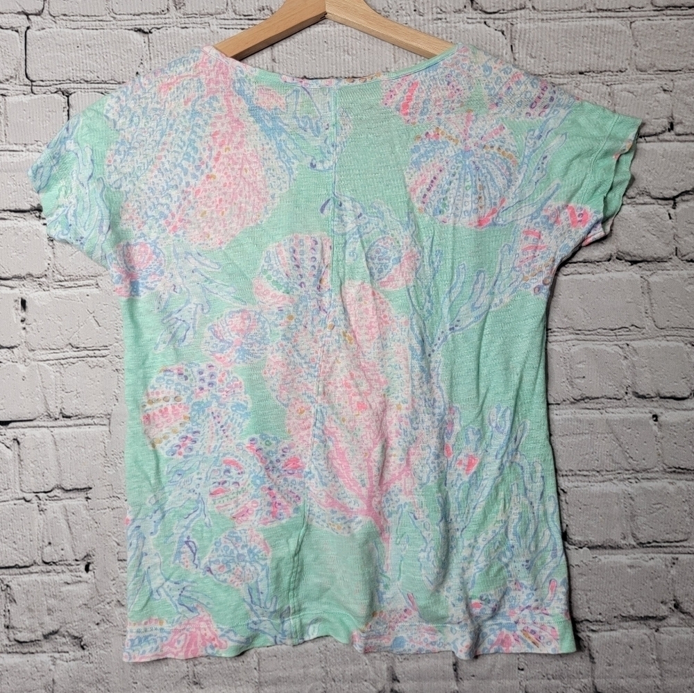 Lilly Pulitzer Mikela Short Sleeve Tshirt 100% Linen in Minty Fresh 20975 Size S - Picture 7 of 11